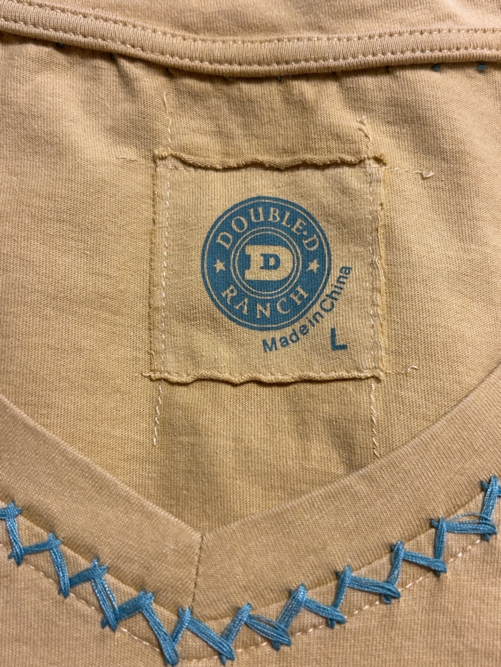 Double D Ranch Tan Tunic with Blue Stitching - Picture 2 of 4